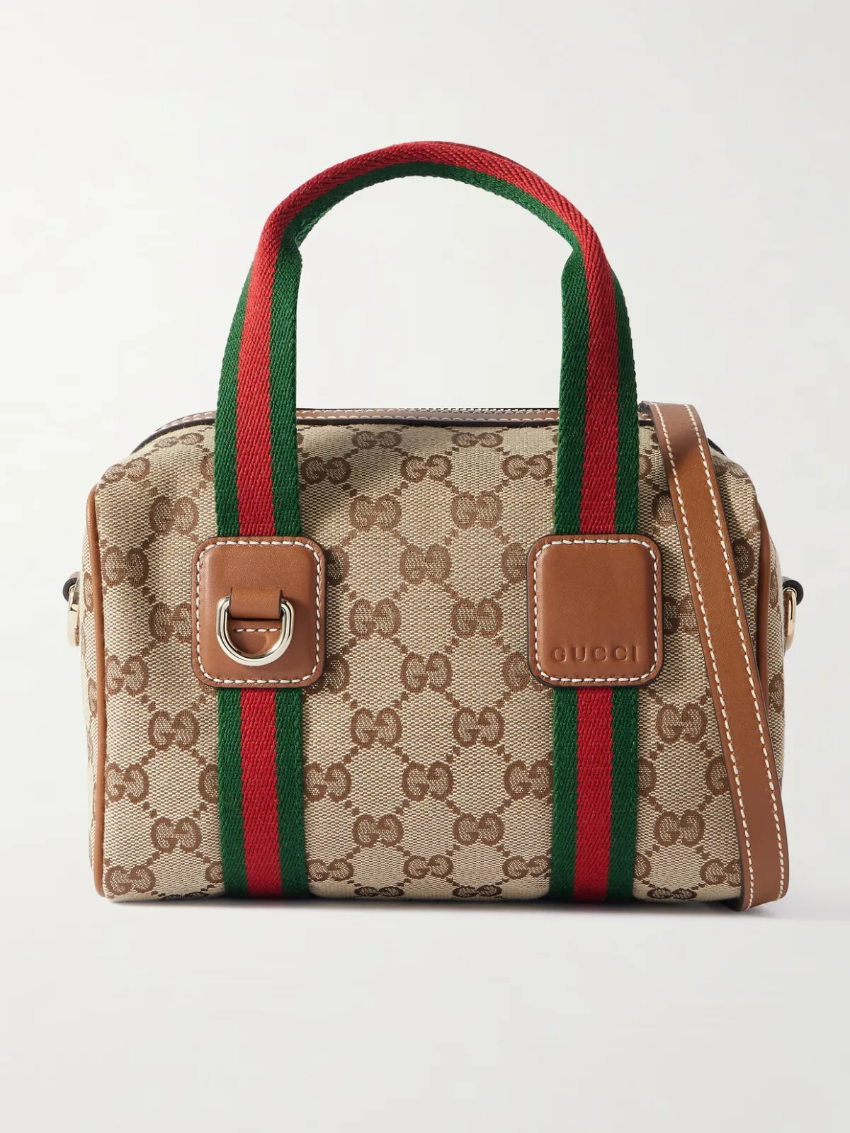 - Gg Mini Leather And Webbing-trimmed Printed Coated-canvas Shoulder Bag -
