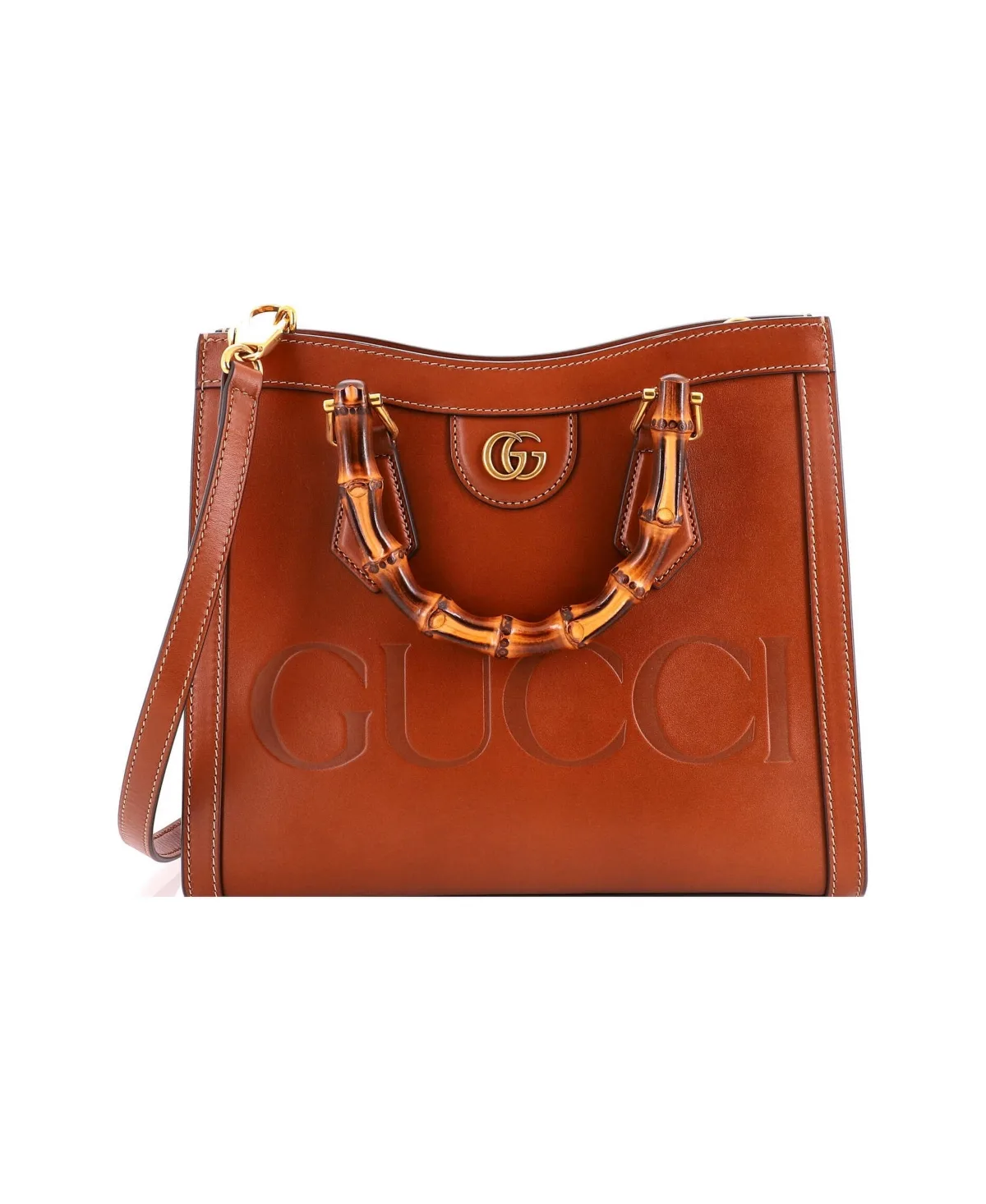 Pre-Owned Gucci Small Diana Nm Logo Bamboo Handle Tote Embossed Leather by Gucci