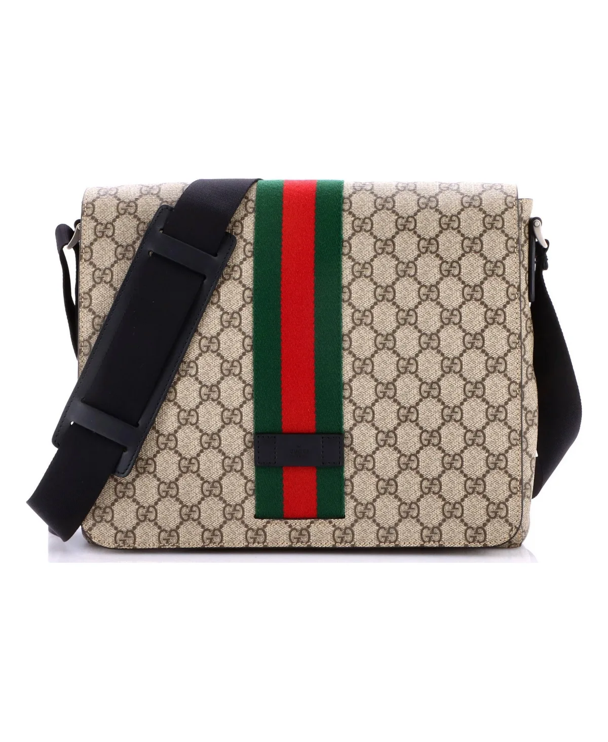 Pre-Owned Gucci Medium Web Flap Messenger Bag Gg Coated Canvas