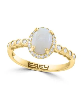 Diamond Opal Drop Earrings Oval Halo Ring in 14k Yellow Gold by Effy Collection