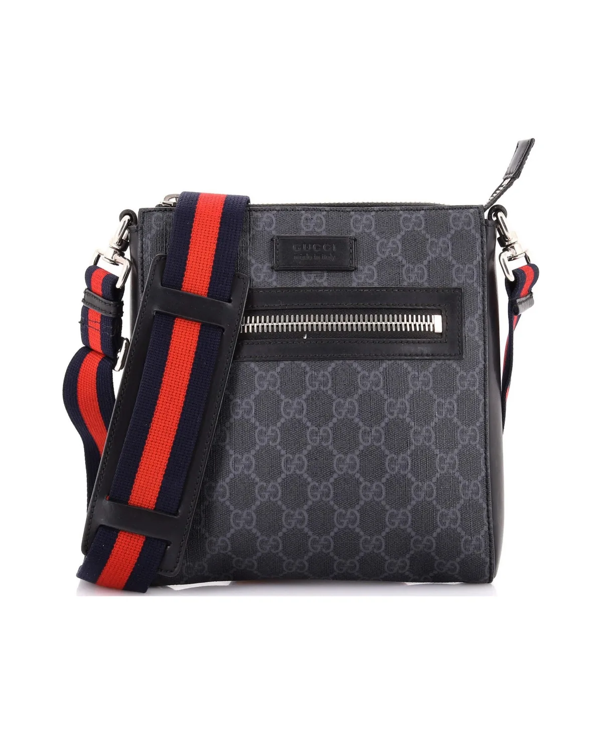 Pre-Owned Gucci Small Web Strap Front Zip Messenger Bag Gg Coated Canvas
