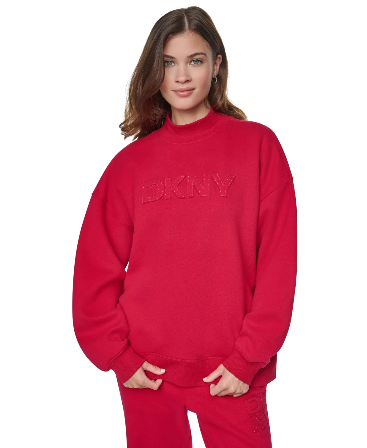 Rhinestone Applique Oversized Mock Neck Pullover