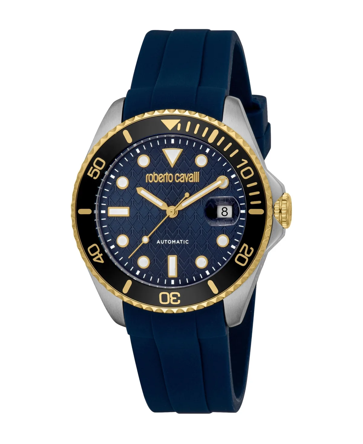 Water-Resistant Two-Tone Stainless Steel Quartz Dark Blue Silicone Strap Watch, 40mm by Roberto Cavalli