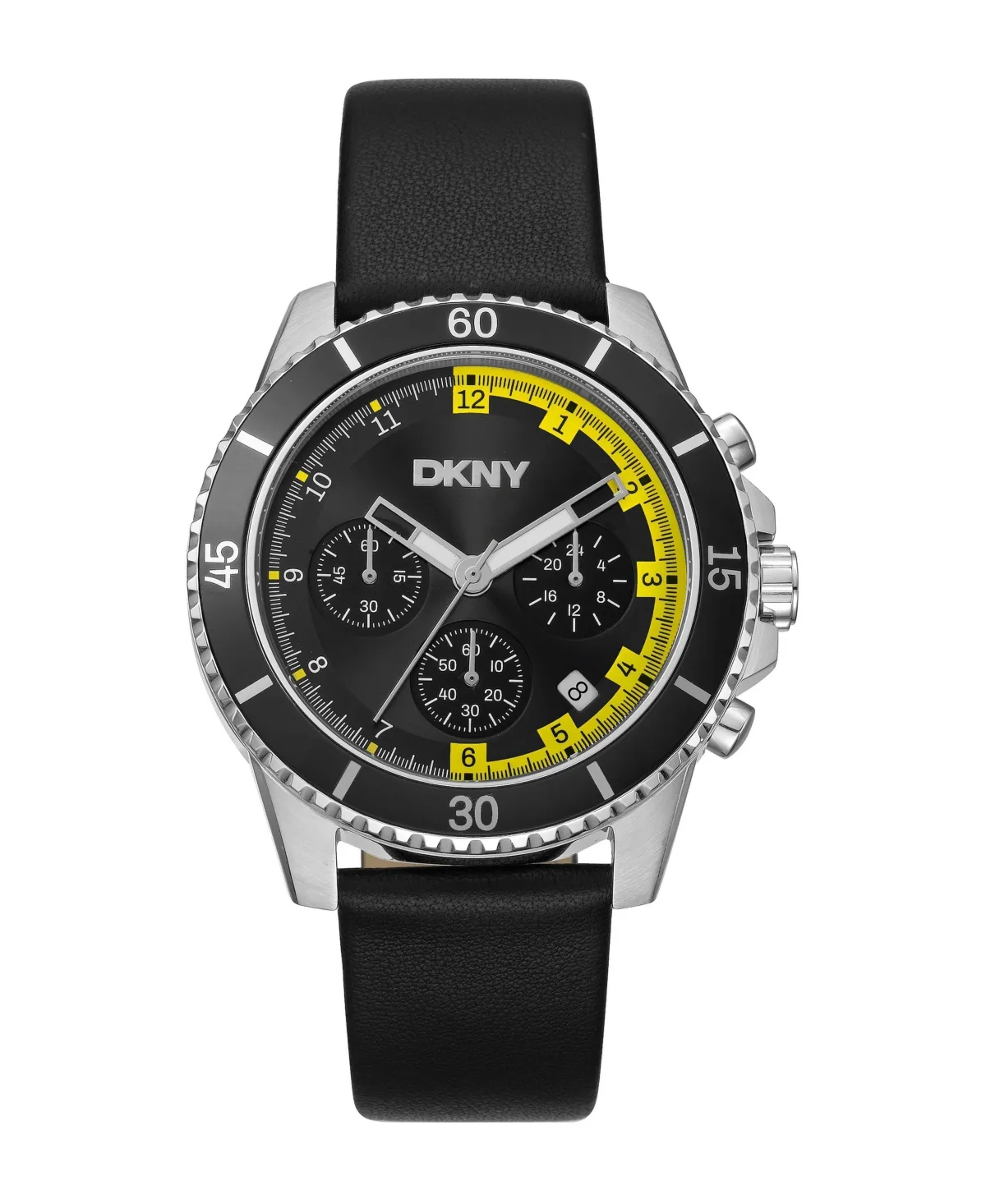 Quartz Black Leather Strap Watch, 42mm by DKNY