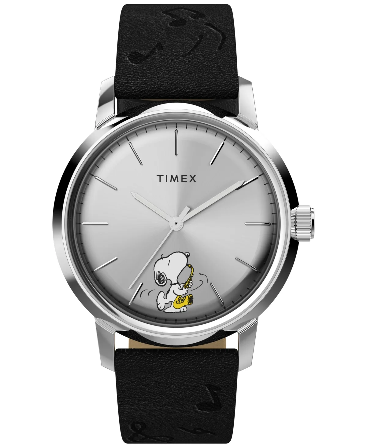 Snoopy Automatic Saxophonist Black Leather Watch 40mm