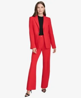 Logo Clasp Notch Lapel Blazer Straight Leg Trousers