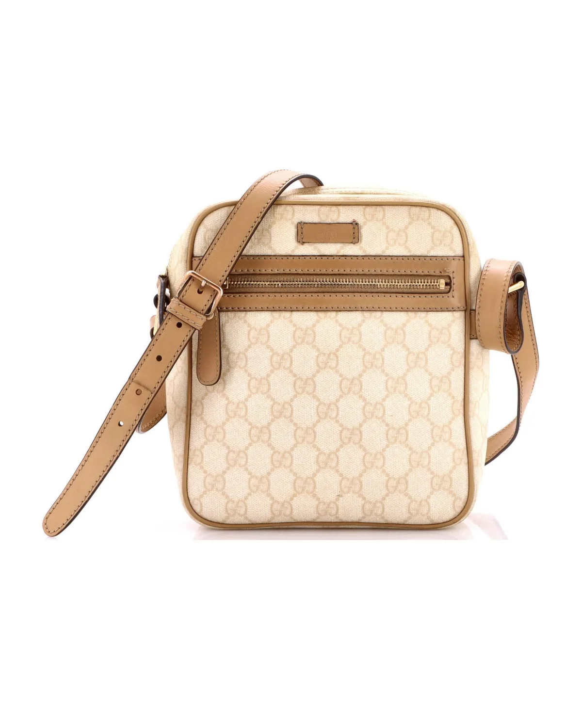 Pre-Owned Small Front Zip Messenger Gg Coated Canvas