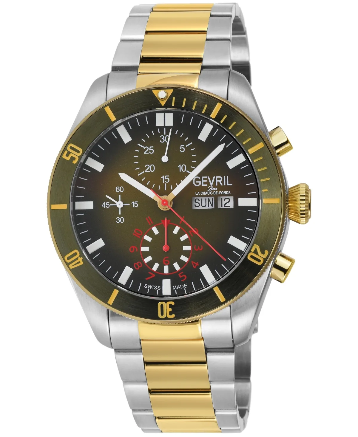 Gevril Yorkville Chronograph Swiss Automatic Two Tone Ss/Ipyg 316L Stainless Steel Bracelet Watch by Gevril