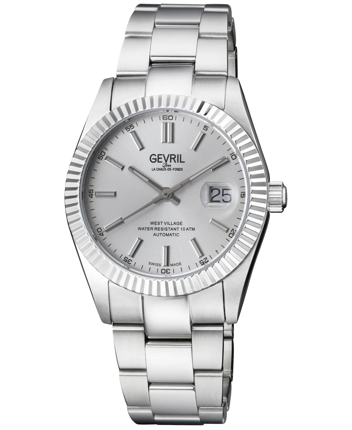 Gevril West Village Swiss Automatic Water-Resistant Silver Stainless Steel Bracelet Watch, 40mm by Gevril