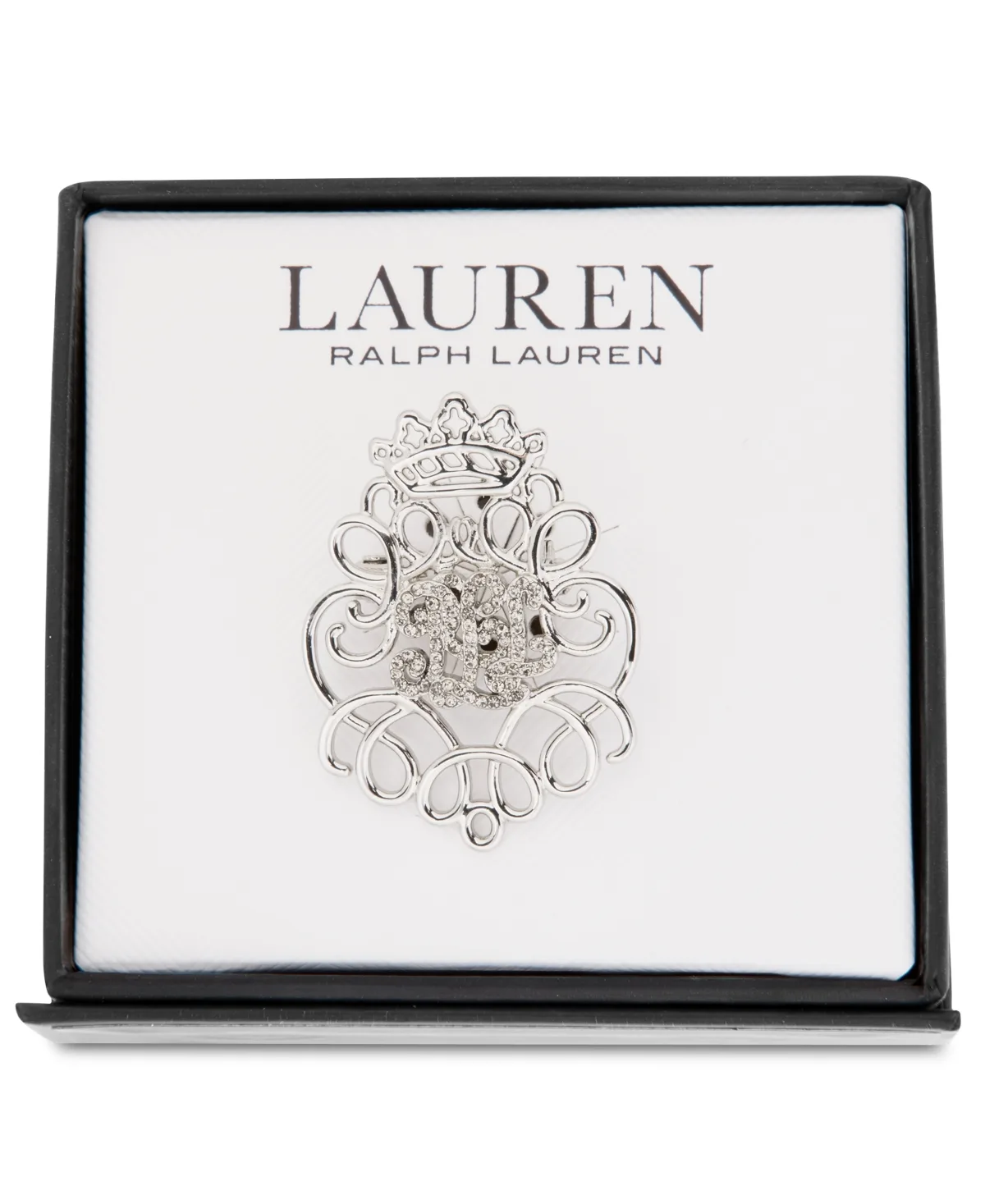 Lauren Ralph Lauren Silver Tone Boxed Crystal Lrl Scroll Pin by Ralph Lauren