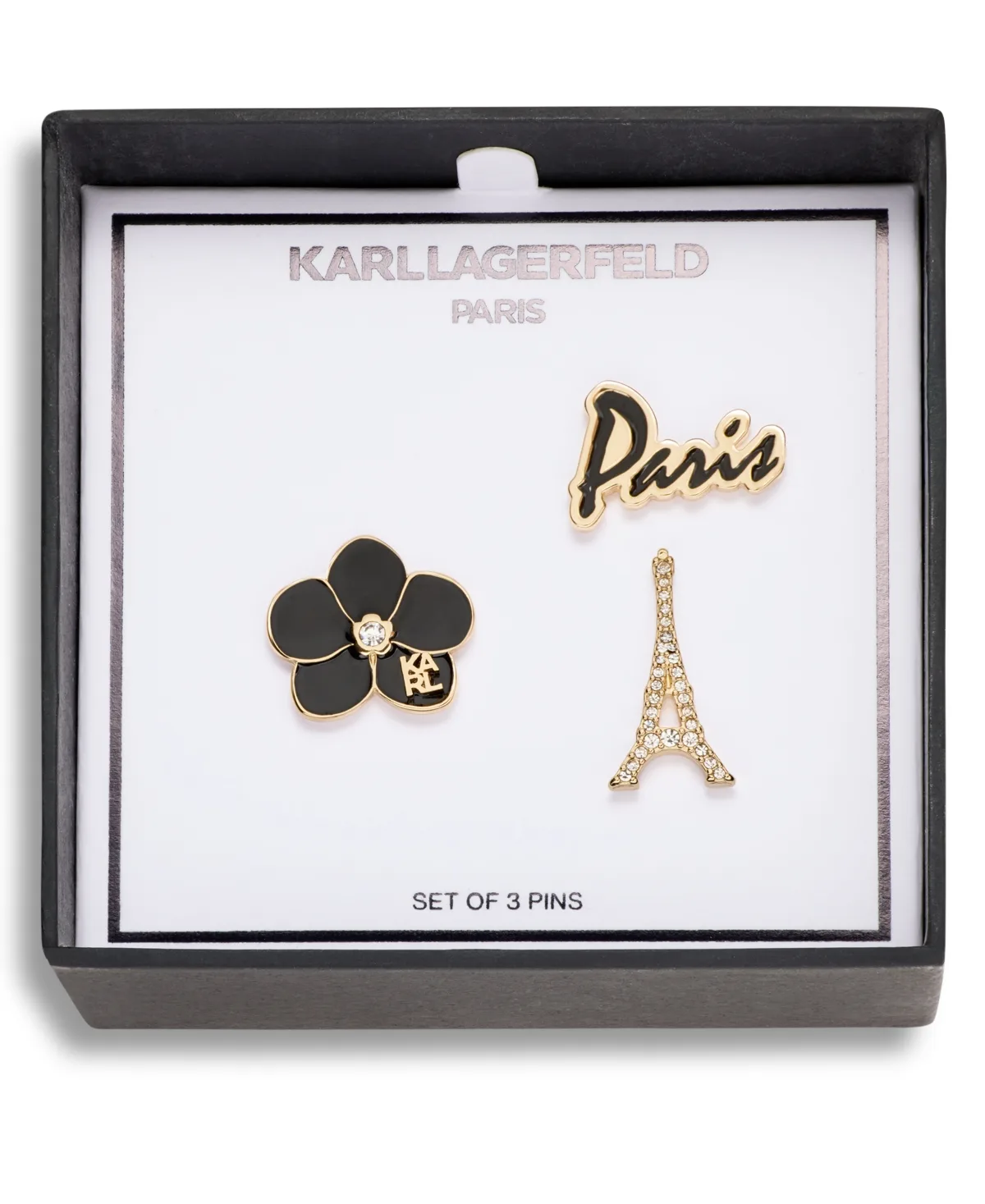 Crystal Gold-Tone Paris Trio Pin Set, 3-Piece Set by Karl Lagerfeld