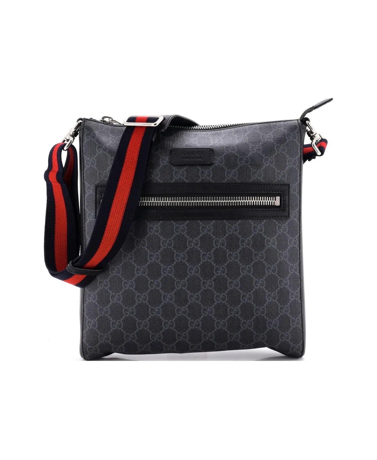 Pre-Owned Medium Web Strap Front Zip Messenger Bag Gg Coated Canvas