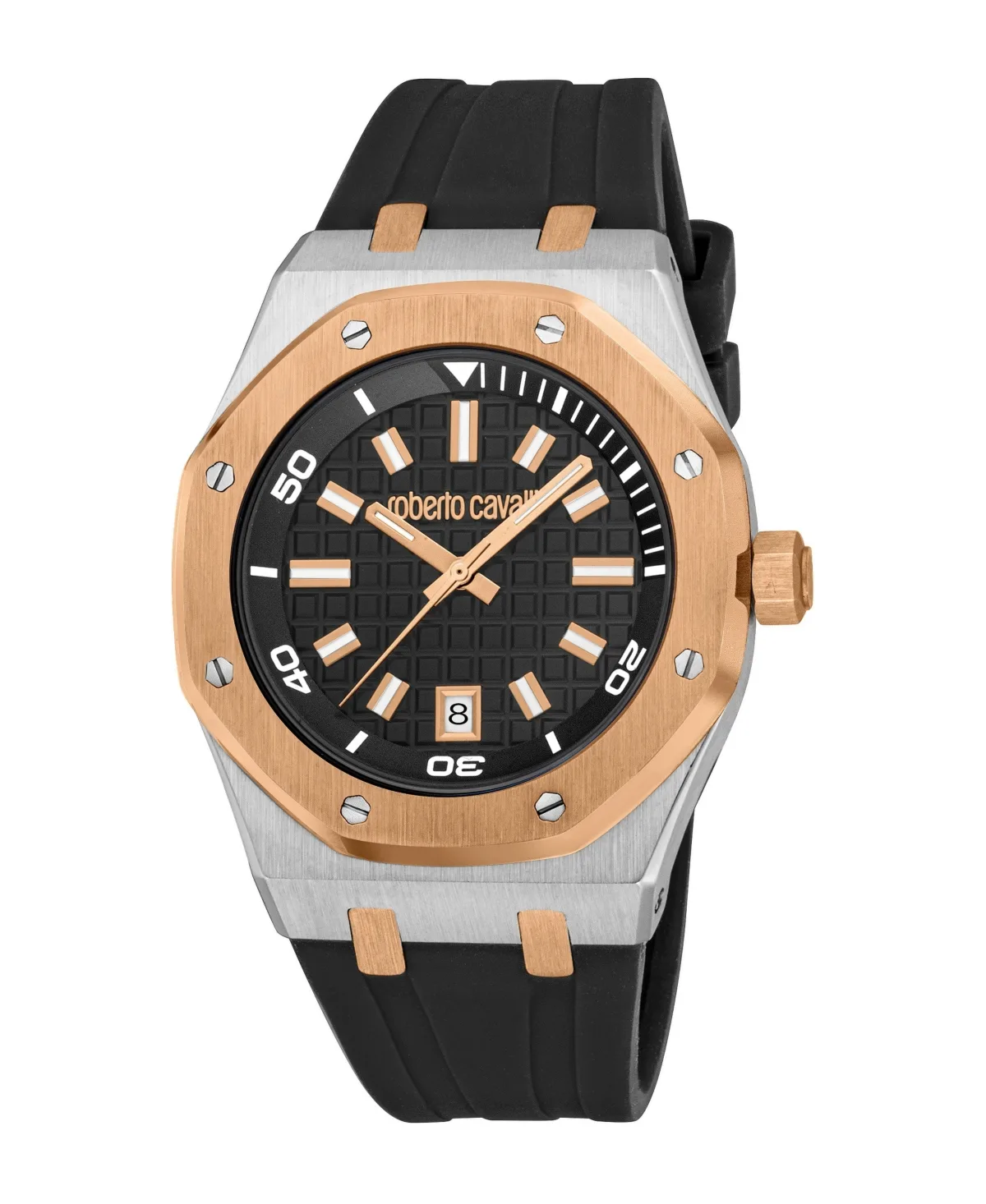 Quartz Two-Tone Stainless Steel Sport Black Silicone Strap Watch, 42mm by Roberto Cavalli