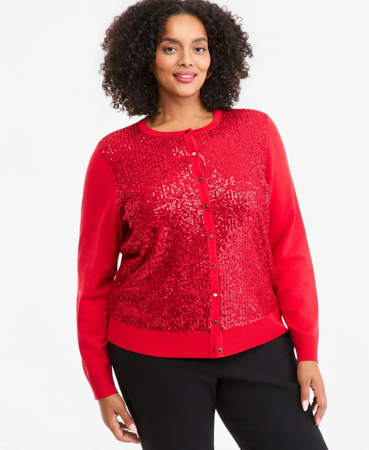 Sequin Embellished Button-Front Cardigan