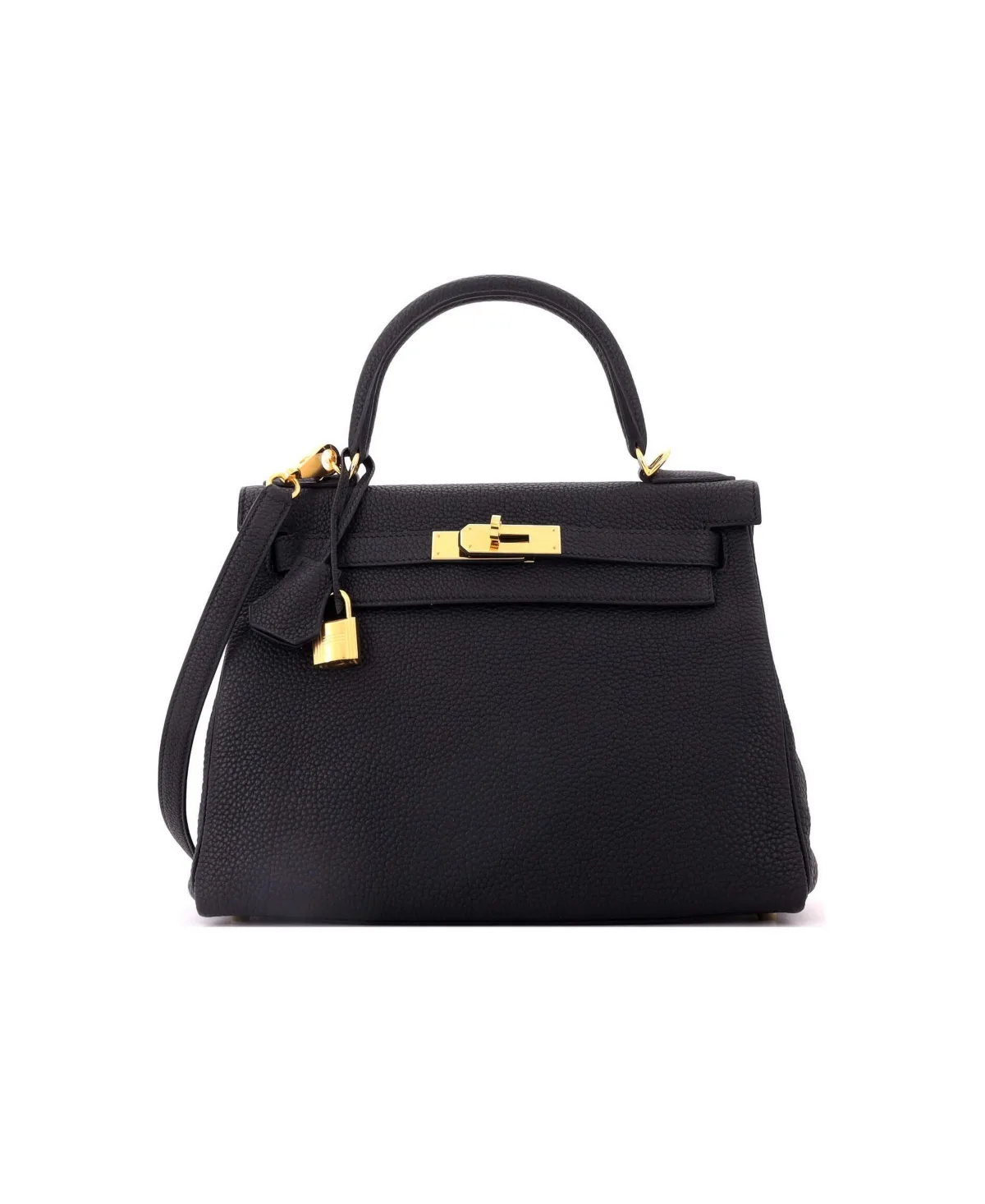 Pre-Owned Kelly 28 Handbag Black Togo with Gold Hardware by Hermes