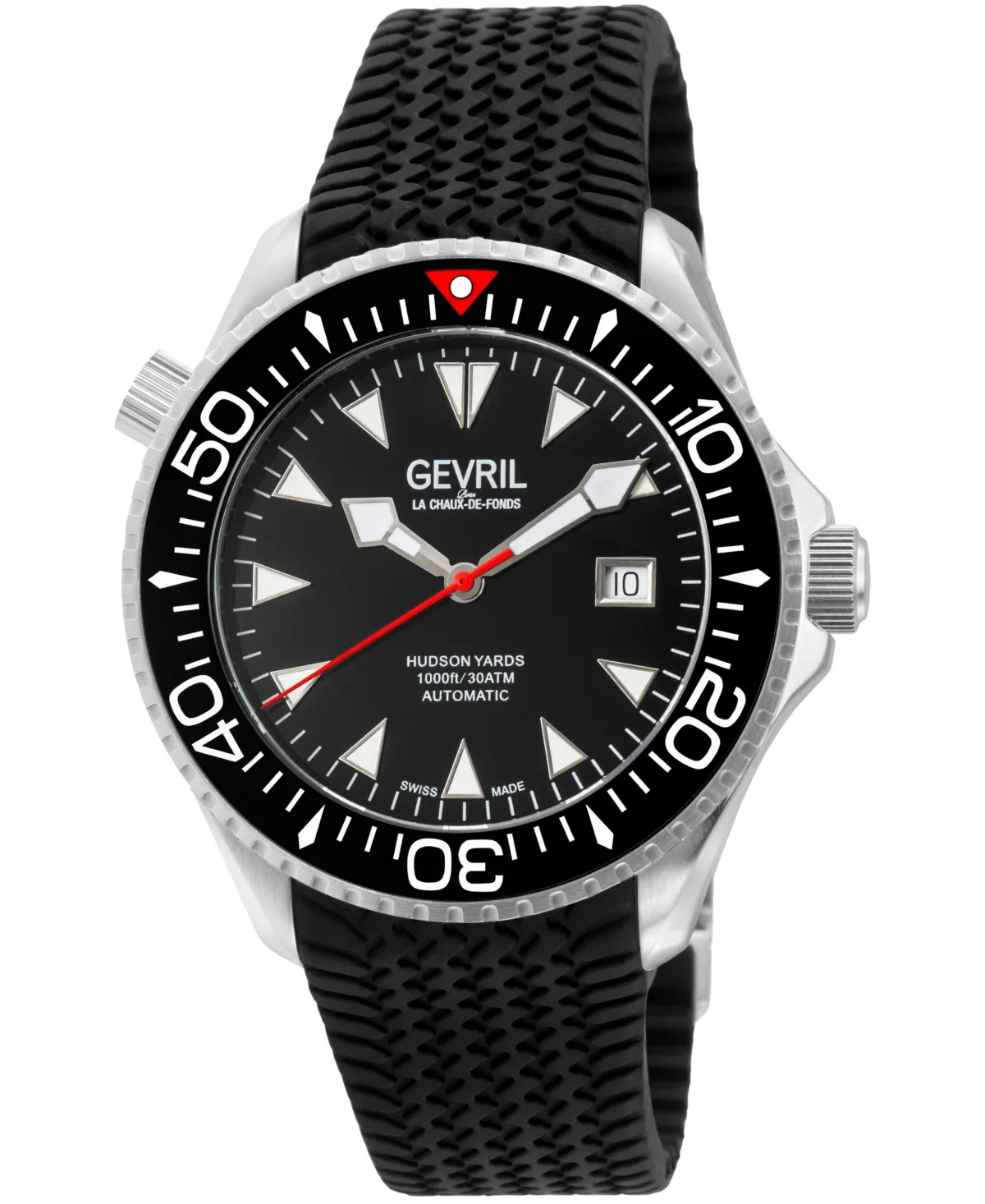 Swiss Automatic Hudson Yards Black Rubber Strap Watch, 43 mm by Gevril