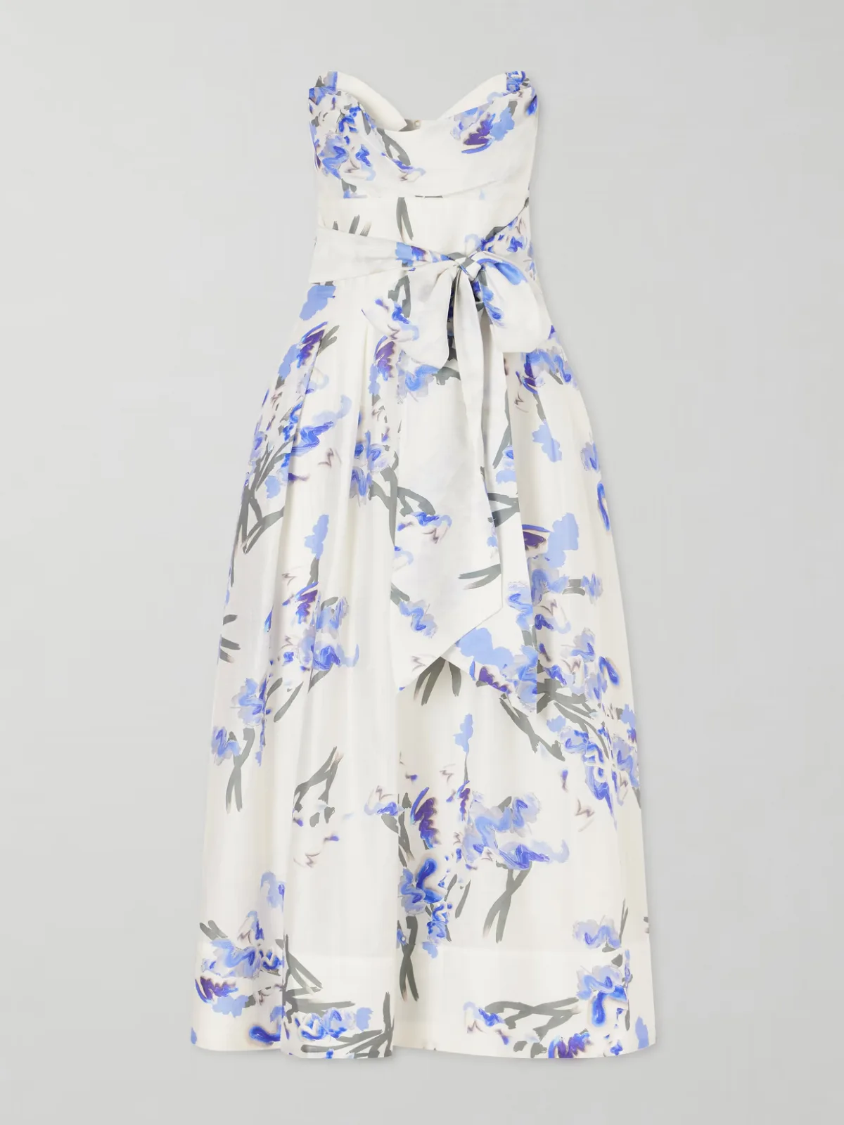 - Bluebell Belted Draped Floral-print Organza Midi Dress -
