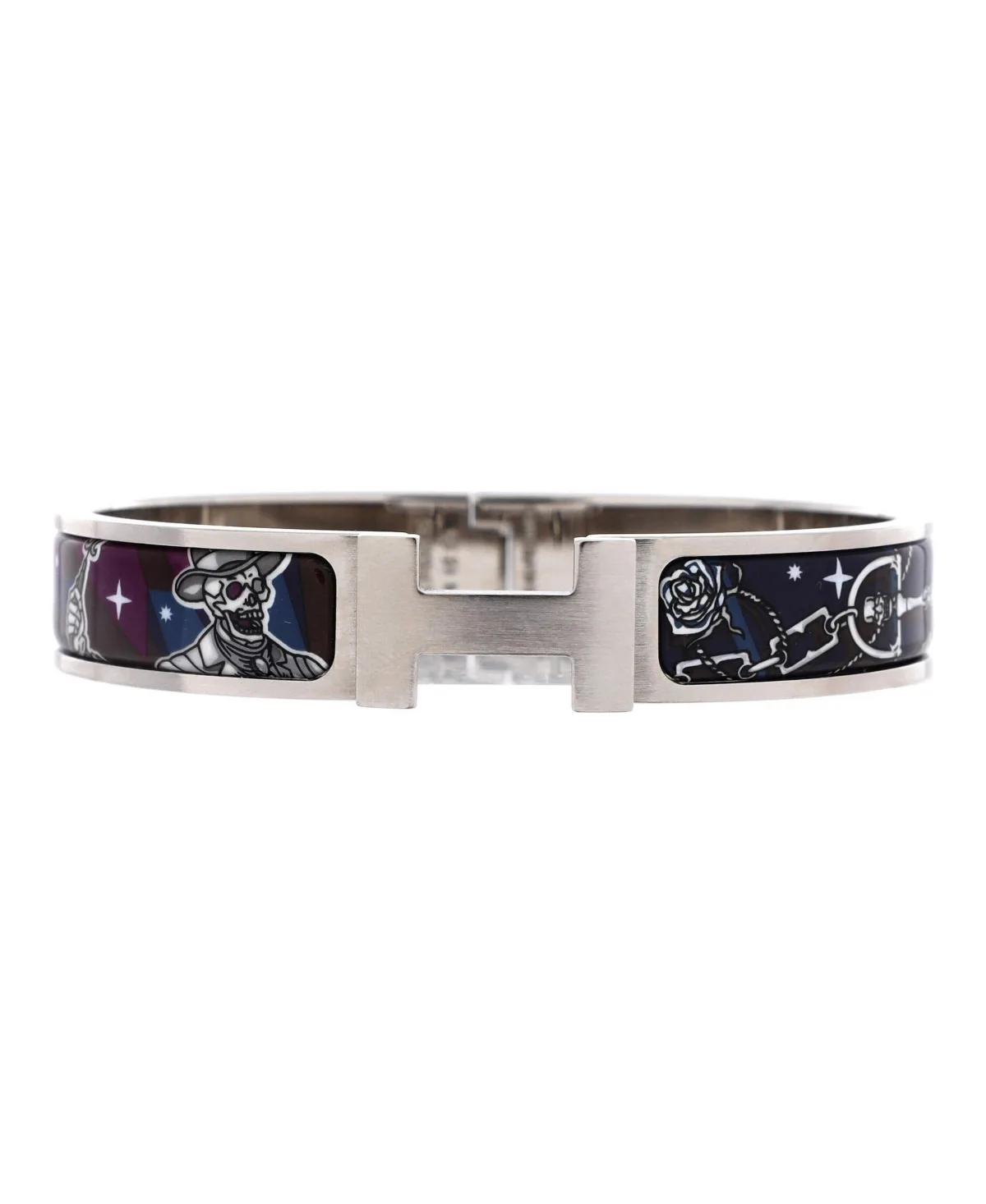 Silver-Tone Enamel Hinged Clic Hh Bracelet - Metal by Hermes