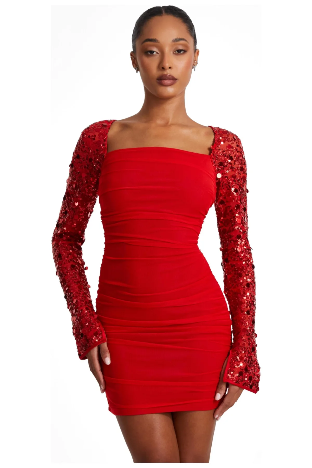 Mesh Sequin Sleeve Bodycon Dress
