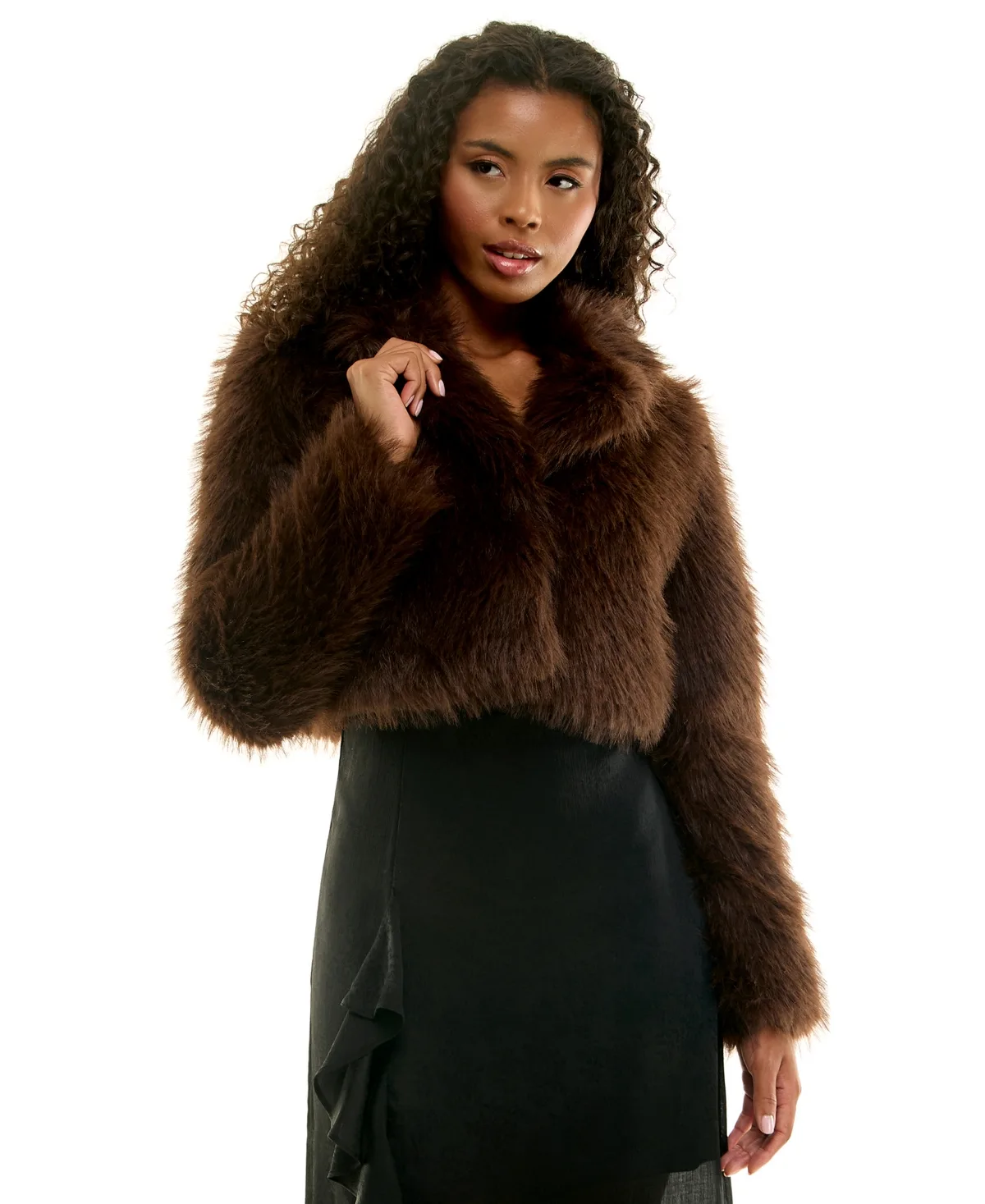 Long-Sleeve Cropped Faux-Fur Shrug Jacket