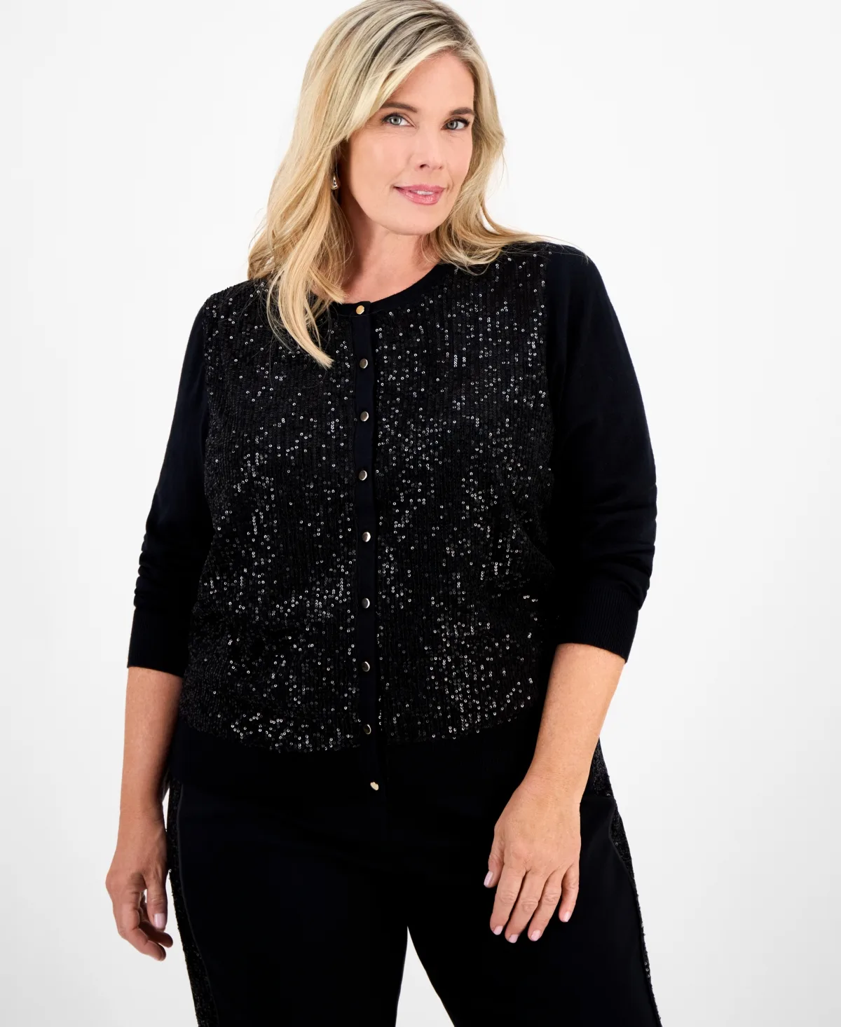 Sequin Embellished Button-Front Cardigan