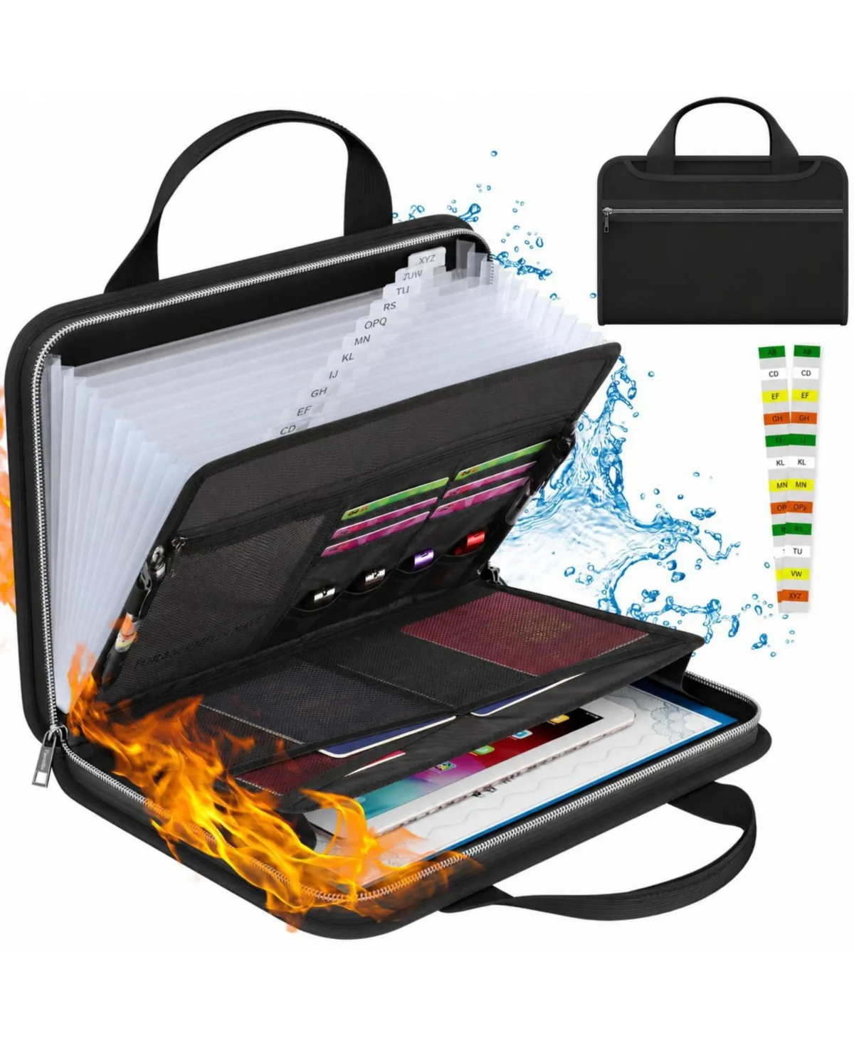 Fireproof Waterproof Accordion File Organizer 13 Pockets Expanding Folder with Card Slots by Four Candies