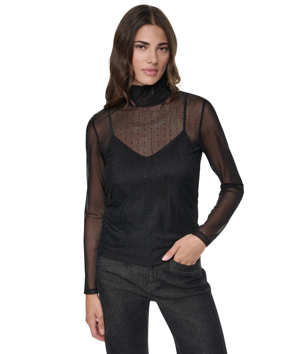 Embellished Sheer Mesh Top