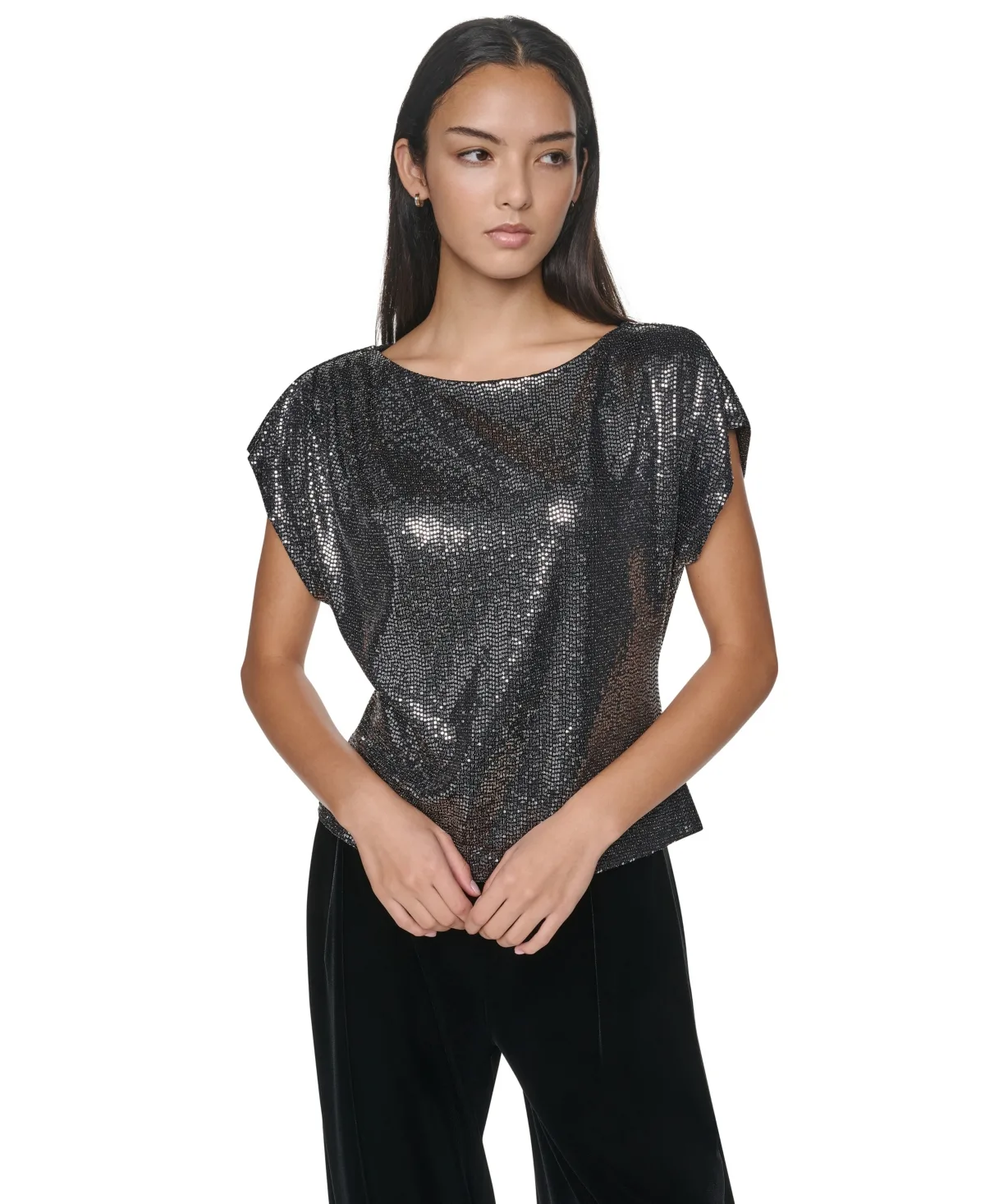 Scoop Neck Mirror Detail Short-Sleeve T-Shirt