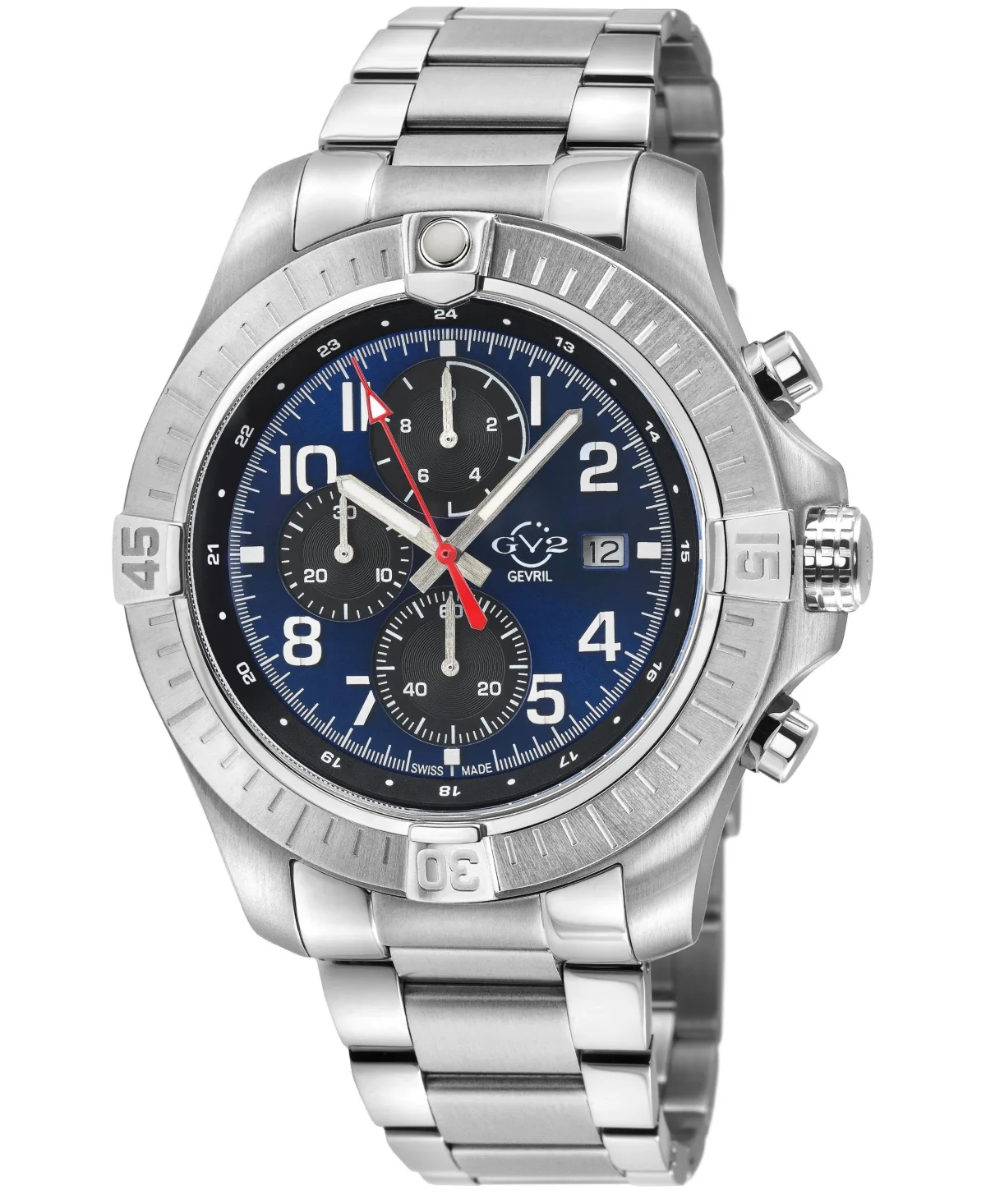 GV2 by Gevril Swiss Quartz T38 Chronograph Silver Stainless Steel Bracelet Watch, 45mm by Gv2 by Gevril
