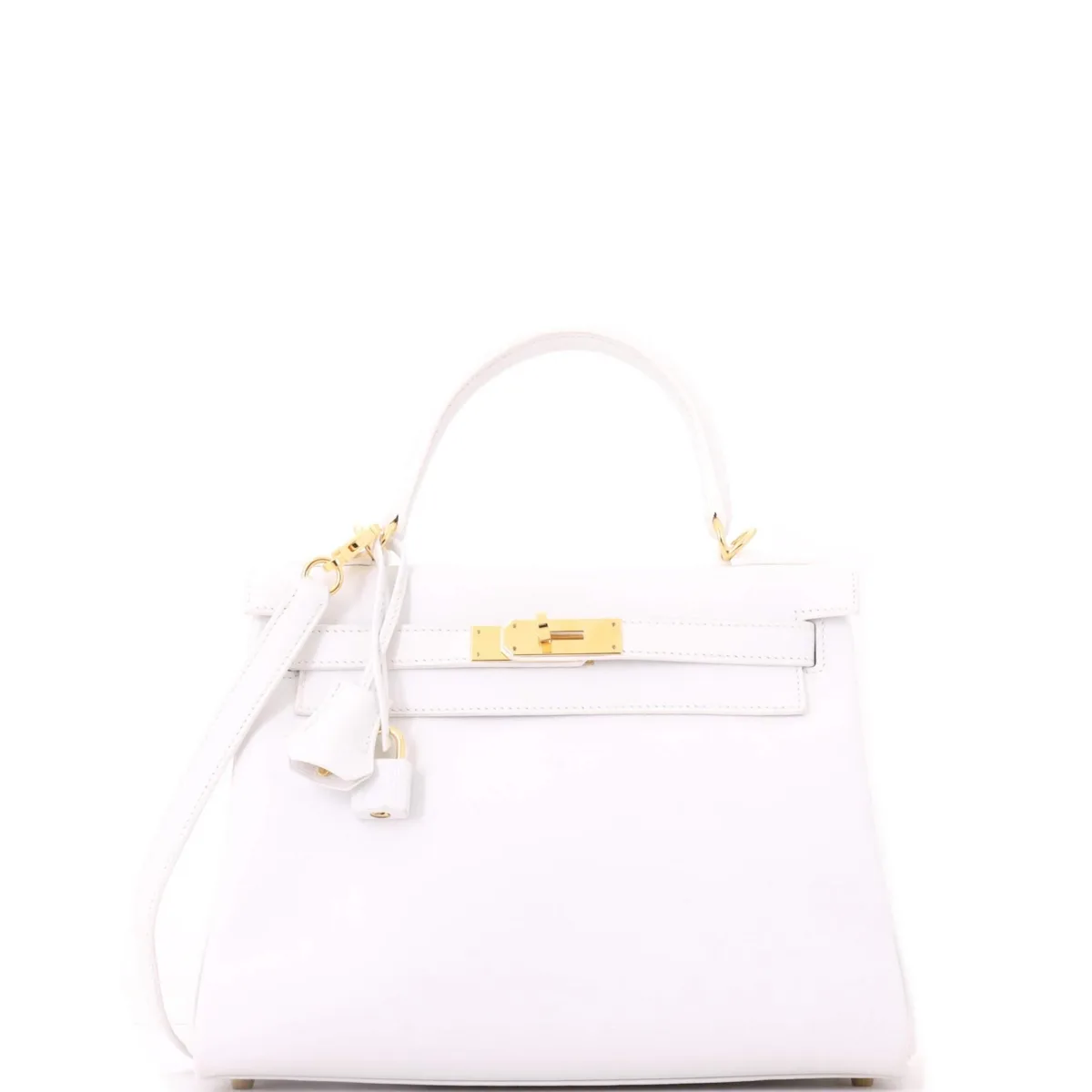Pre-Owned Hermes Kelly 28 Handbag White Evercolor with Gold Hardware by Hermes