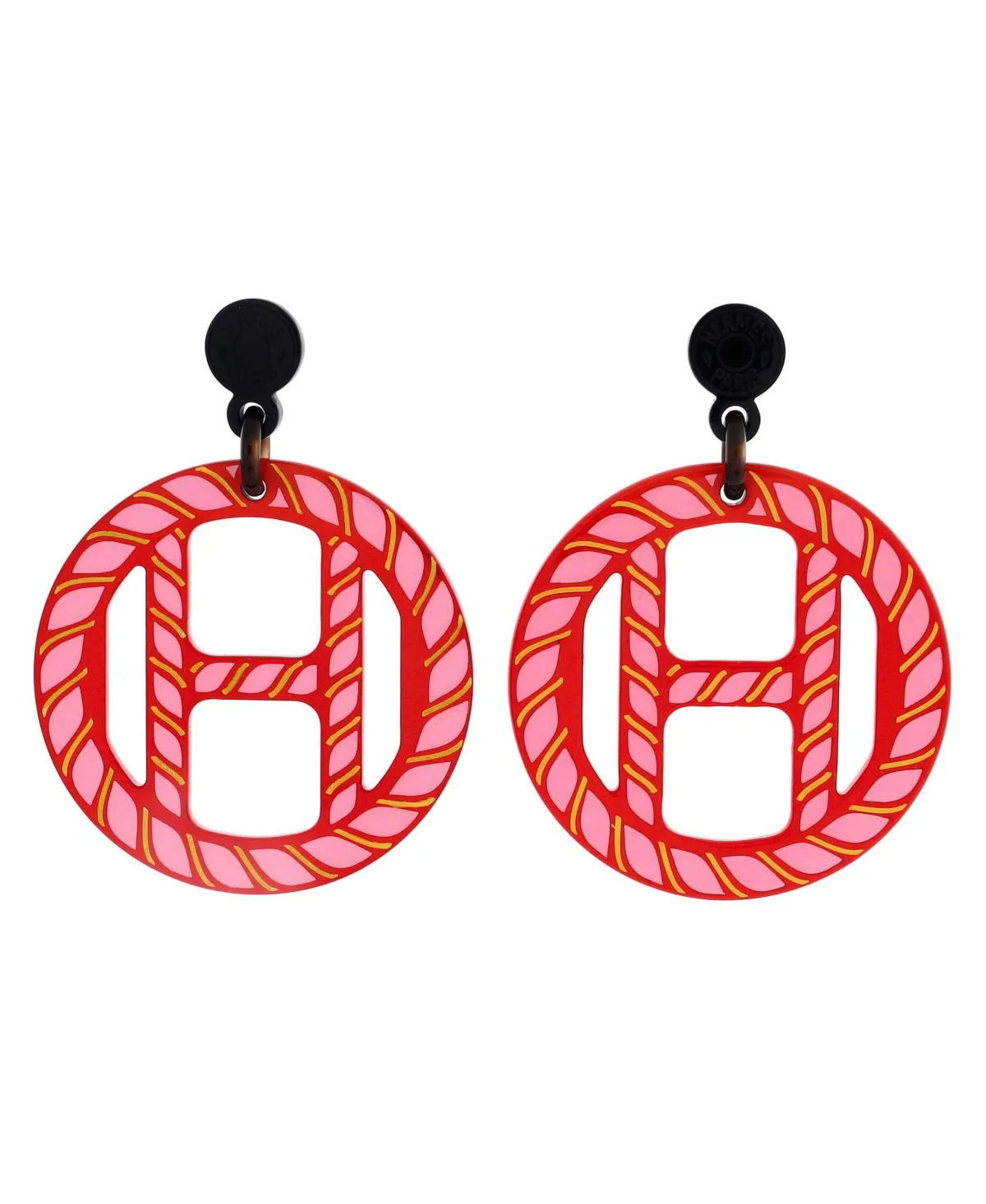 Pre-Owned Hermes Buffalo Horn, Lacquer, and Metal H Equipe Nautique Earrings by Hermes