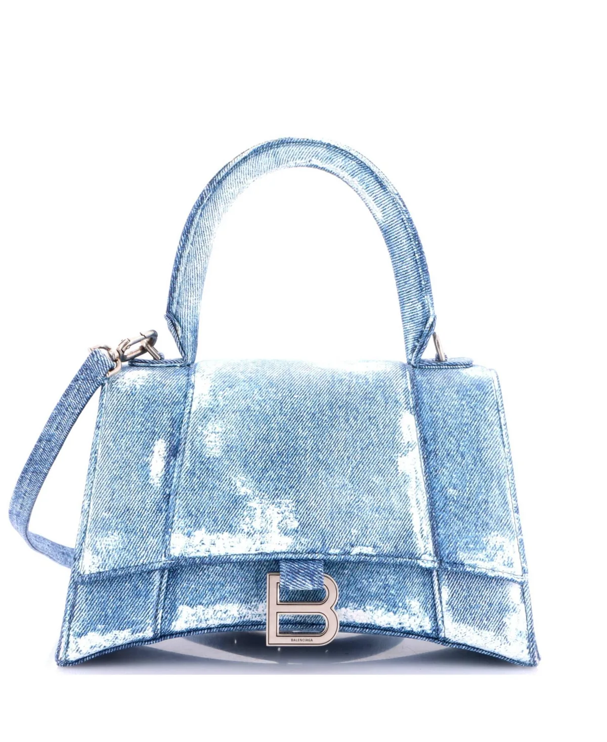 Pre-Owned Balenciaga Small Hourglass Top Handle Bag Denim Printed Leather by Balenciaga
