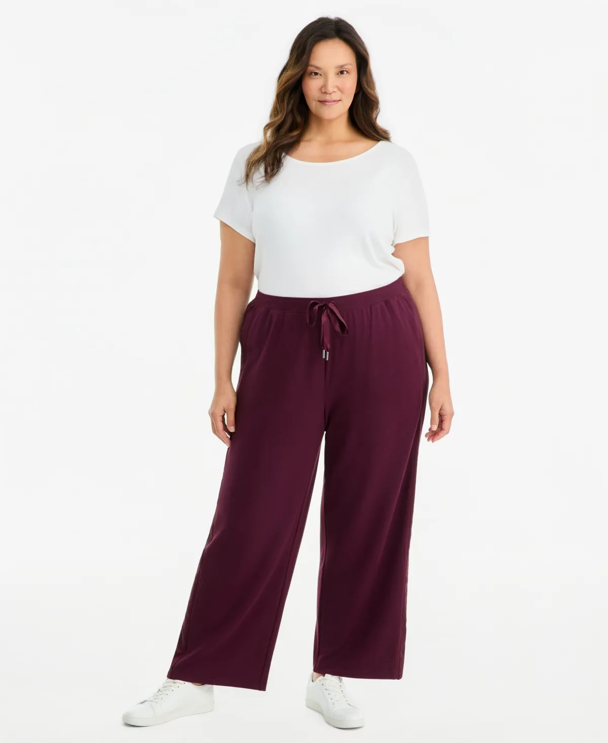 LuxLounge French Terry Wide-Leg Satin-Trim Sweatpants
