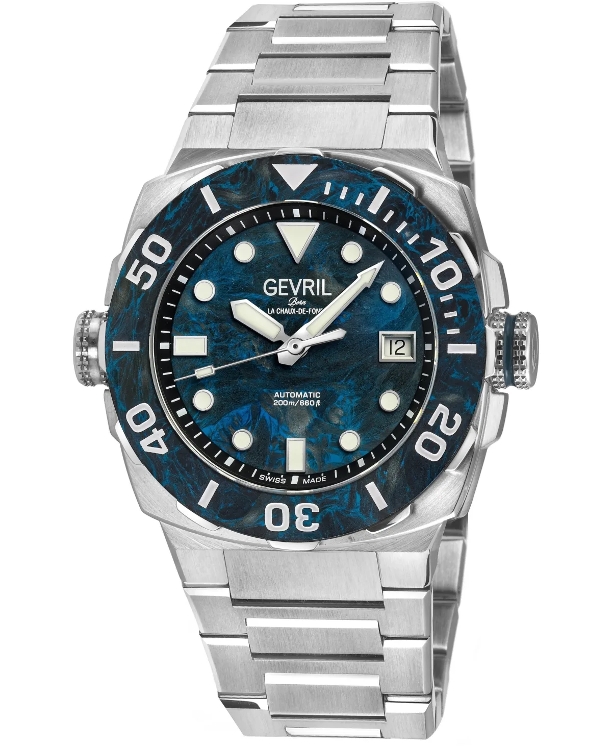 Fortuna Swiss Automatic Silver Stainless Steel Bracelet Watch, 42mm by Gevril