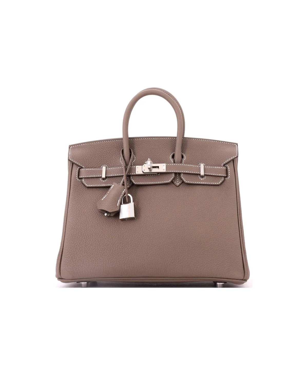 Pre-Owned Hermes Birkin 25 Handbag Grey Togo with Palladium Hardware by Hermes