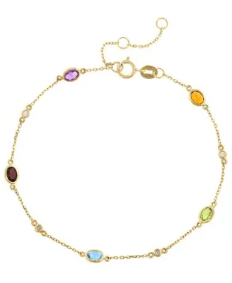 Multi Gemstone Necklace Bracelet in 14k Yellow Gold by Effy Collection