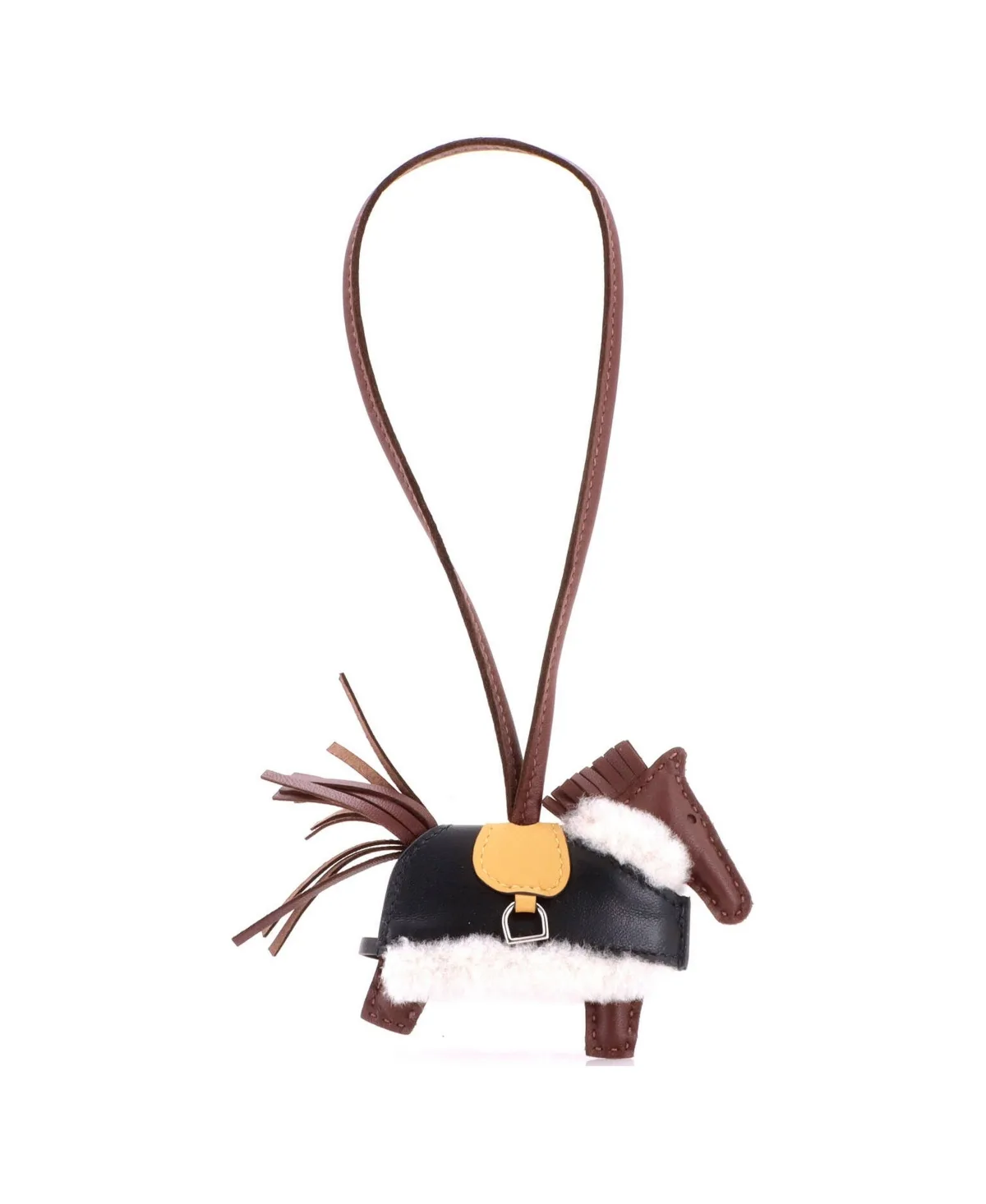 Pre-Owned Hermes Pm Robeo Rodeo Plush Bag Charm Leather and Wool by Hermes