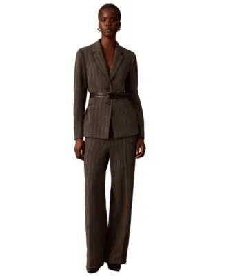 Notch Collar Long Sleeve Blazer Pull on Wide Leg Herringbone Pants