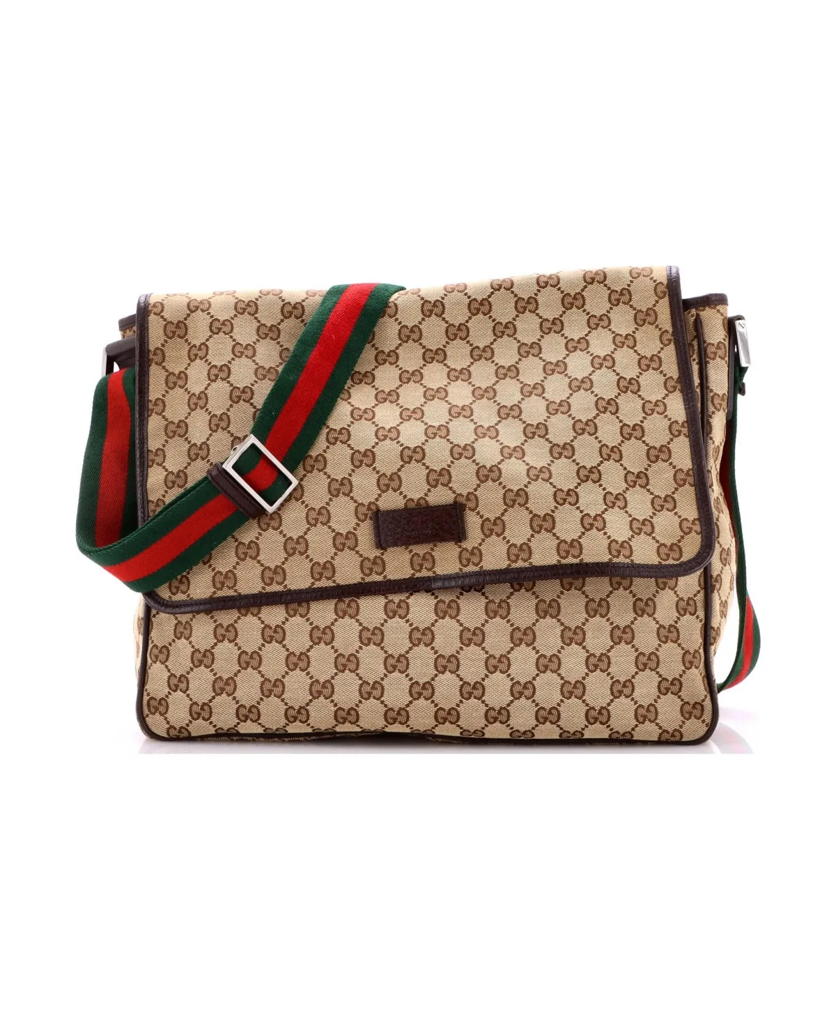 Pre-Owned Gucci Medium Web Strap Flap Messenger Gg Canvas by Gucci