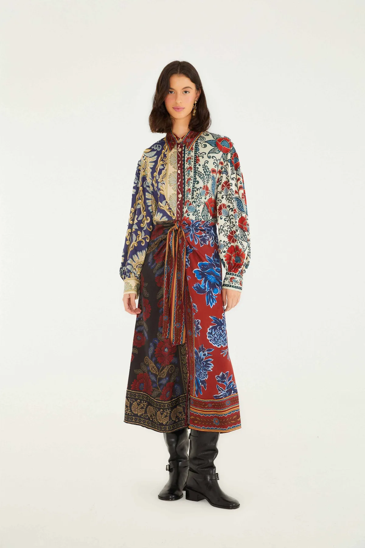 Mixed Navy Winter Lenzing Ecovero Viscose Midi Dress