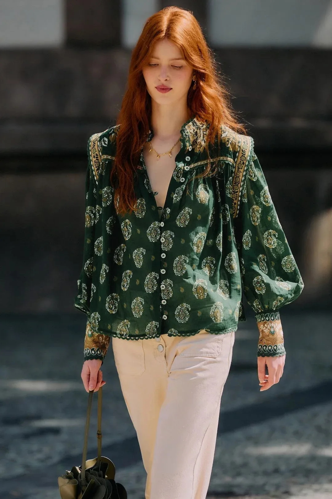 Tayla Lace Buttoned Puff Sleeve Blouse
