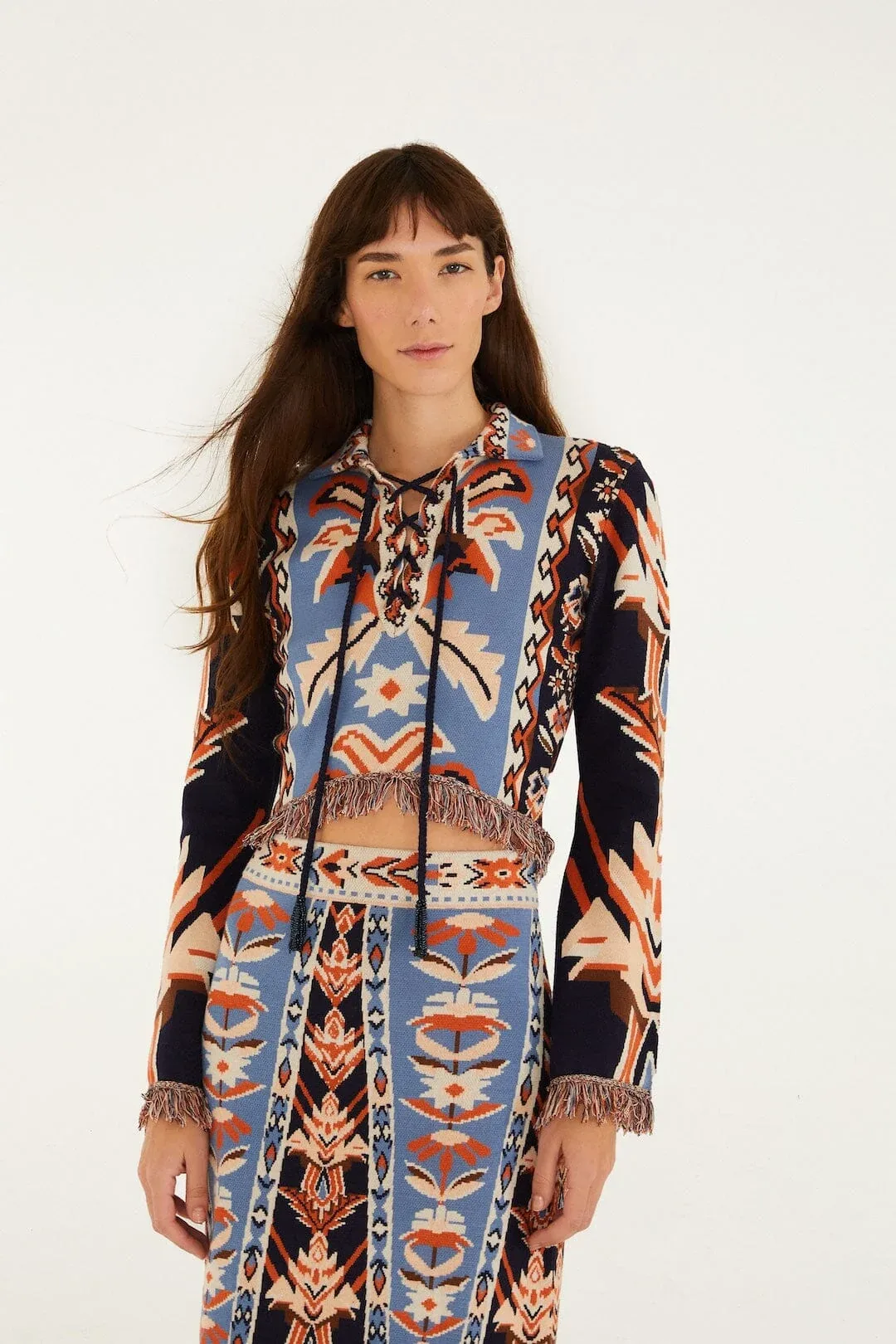 Tapestry Fringes Knit Top