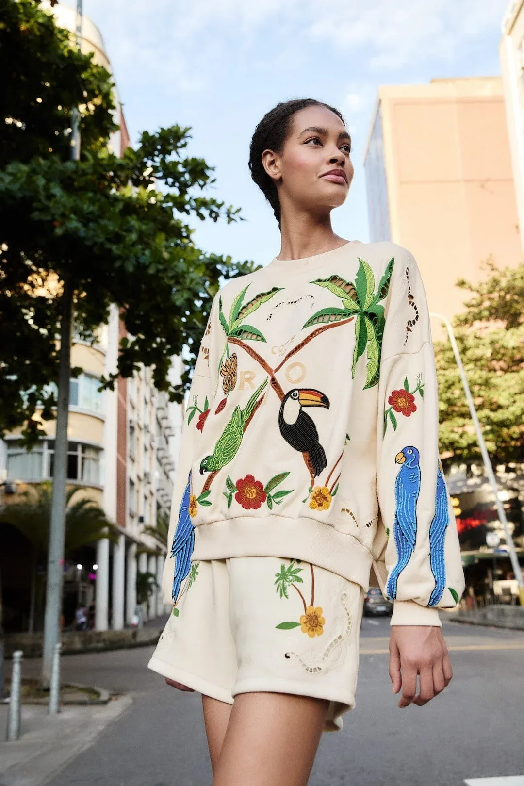 Coconut Trees Come to Rio Embroidered Shorts