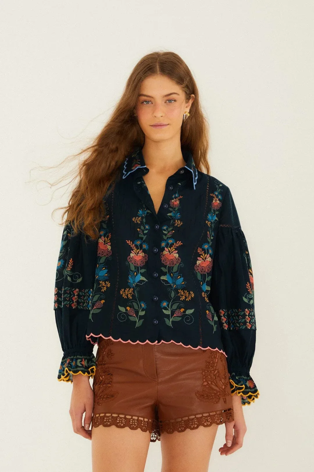 Stitched Garden Wavy Hem Blouse