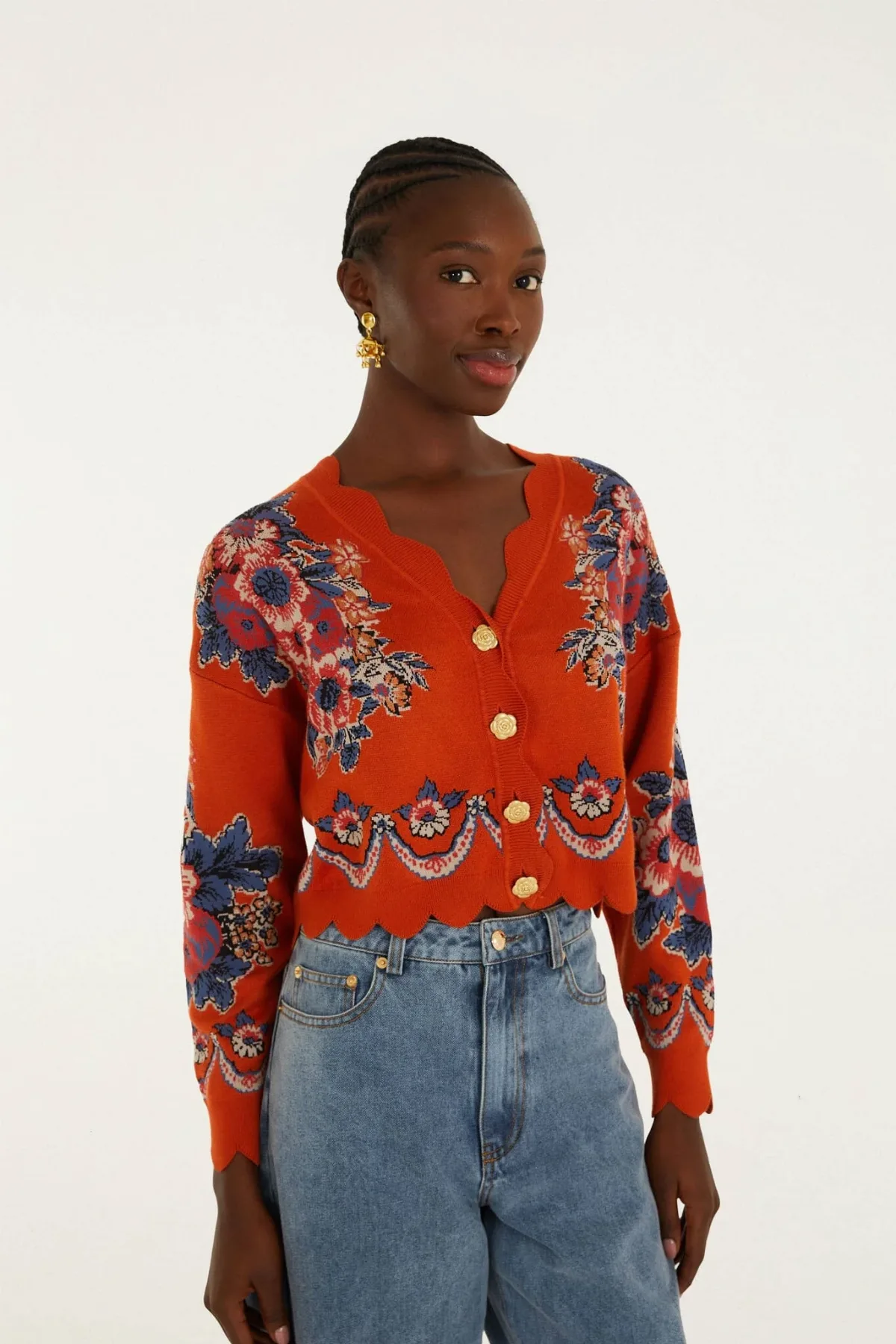 Victorian Floral Buttoned Knit Cardigan