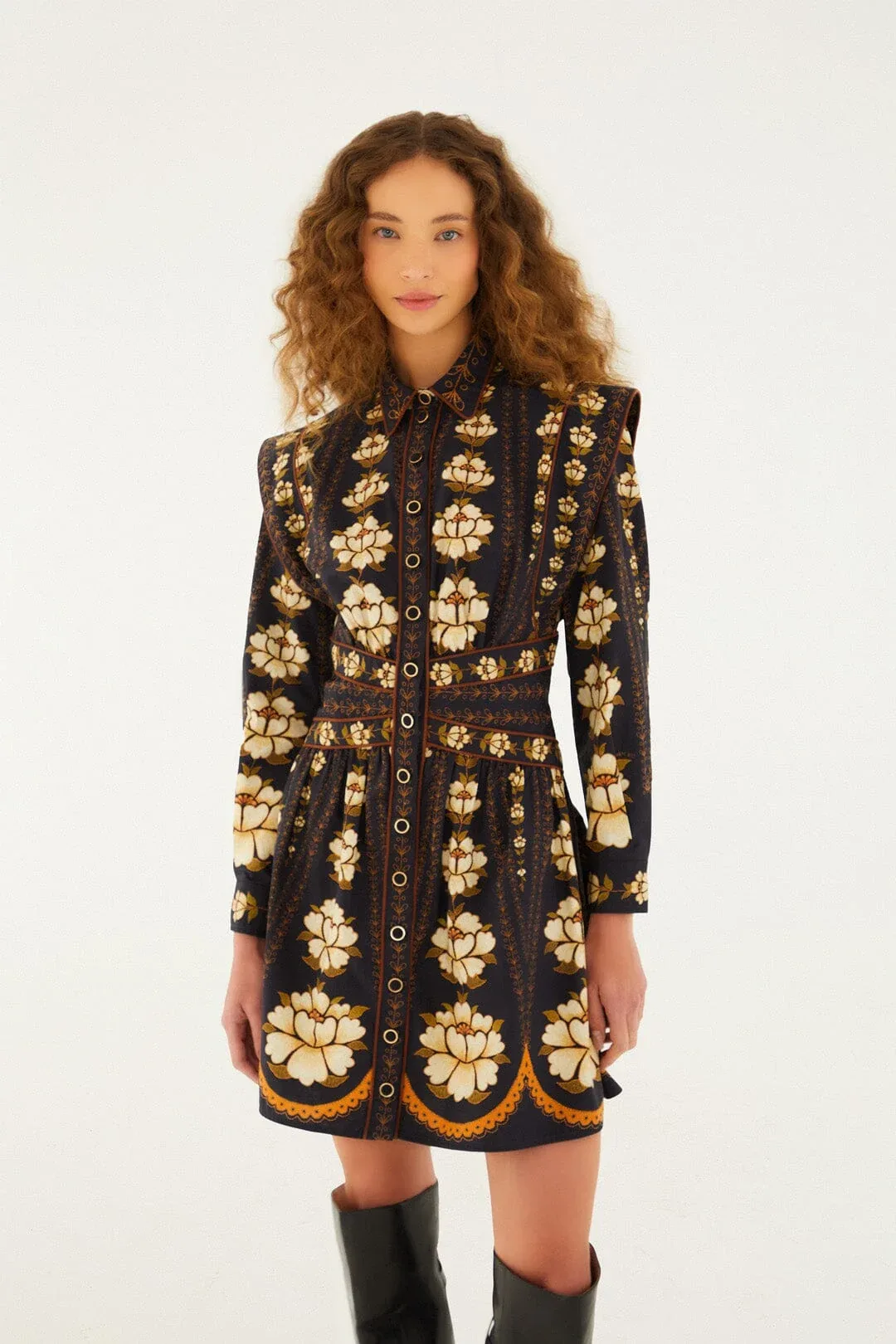 Bold Flowers Long Sleeve Mini Dress