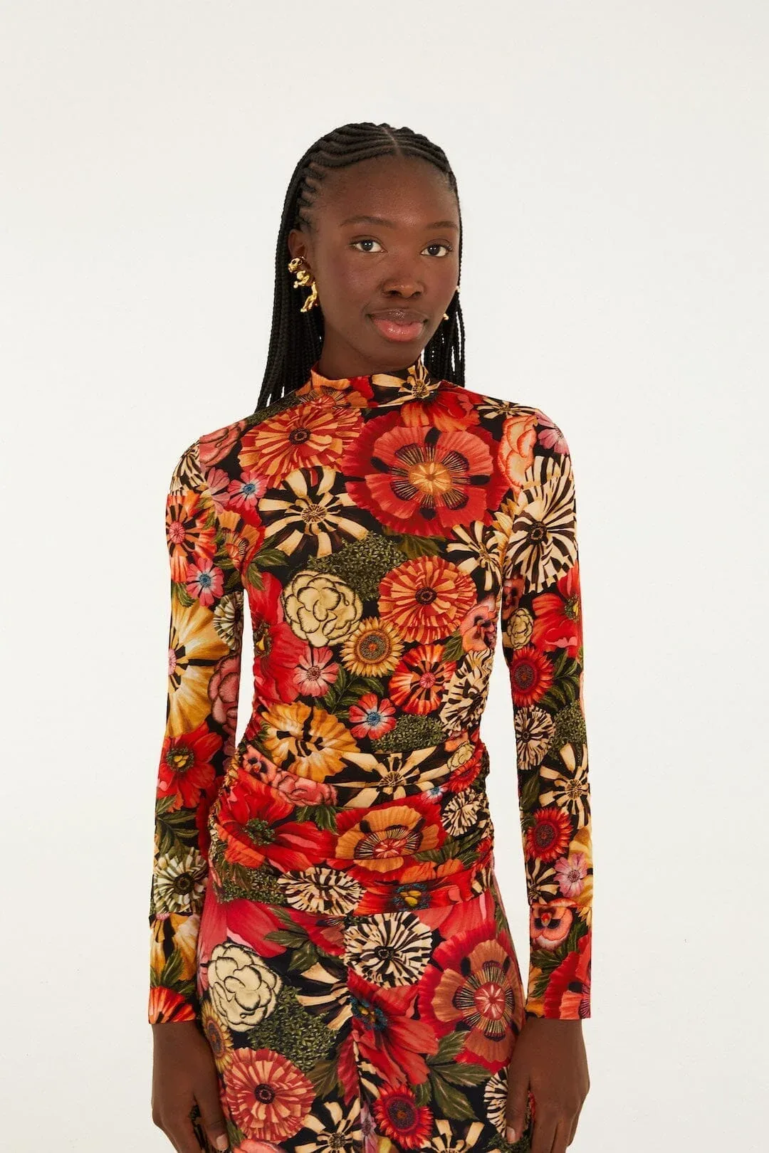 Flowershop Ruched Waist Jersey Blouse