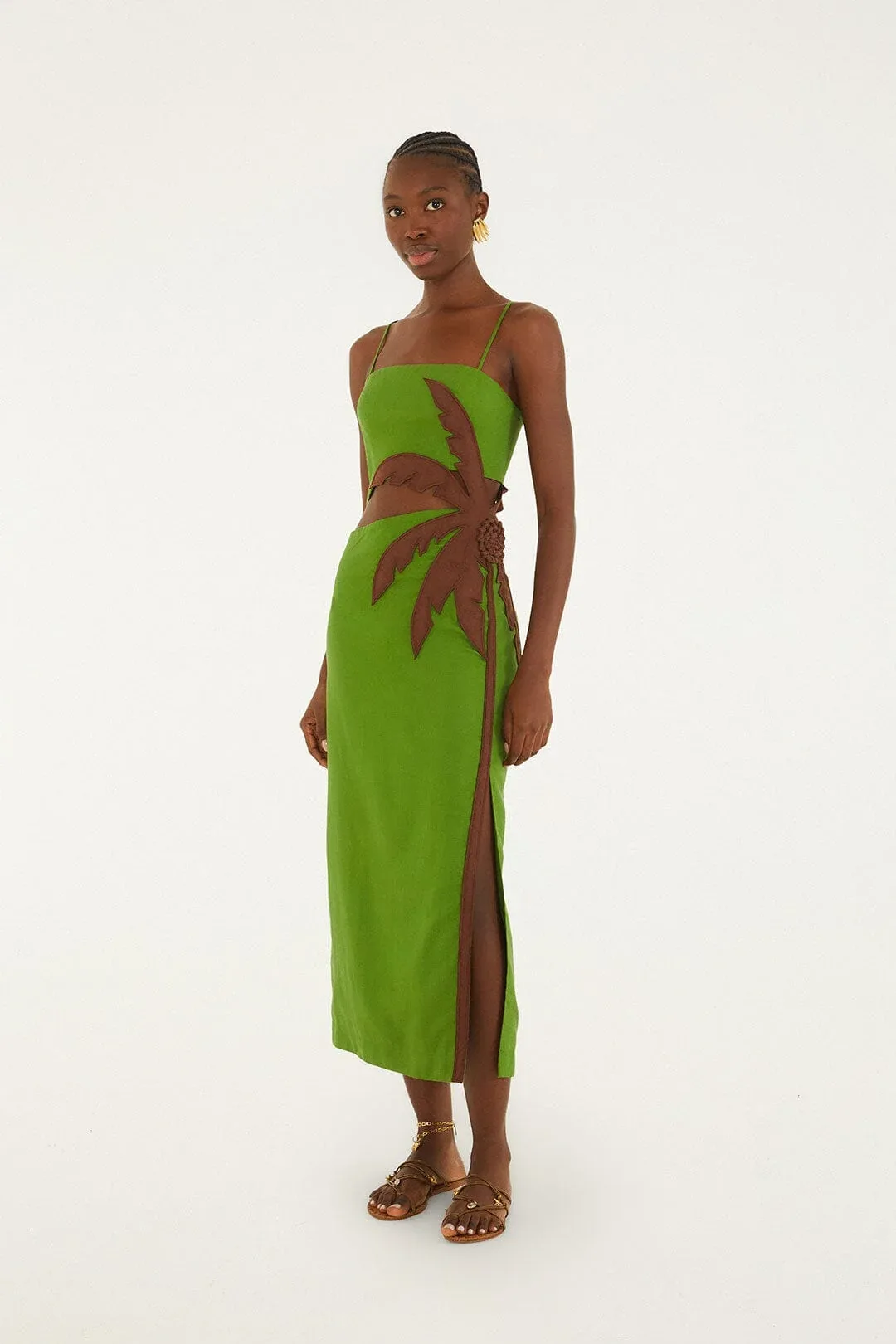 3D Palm Tree Cut-Out Midi Dress