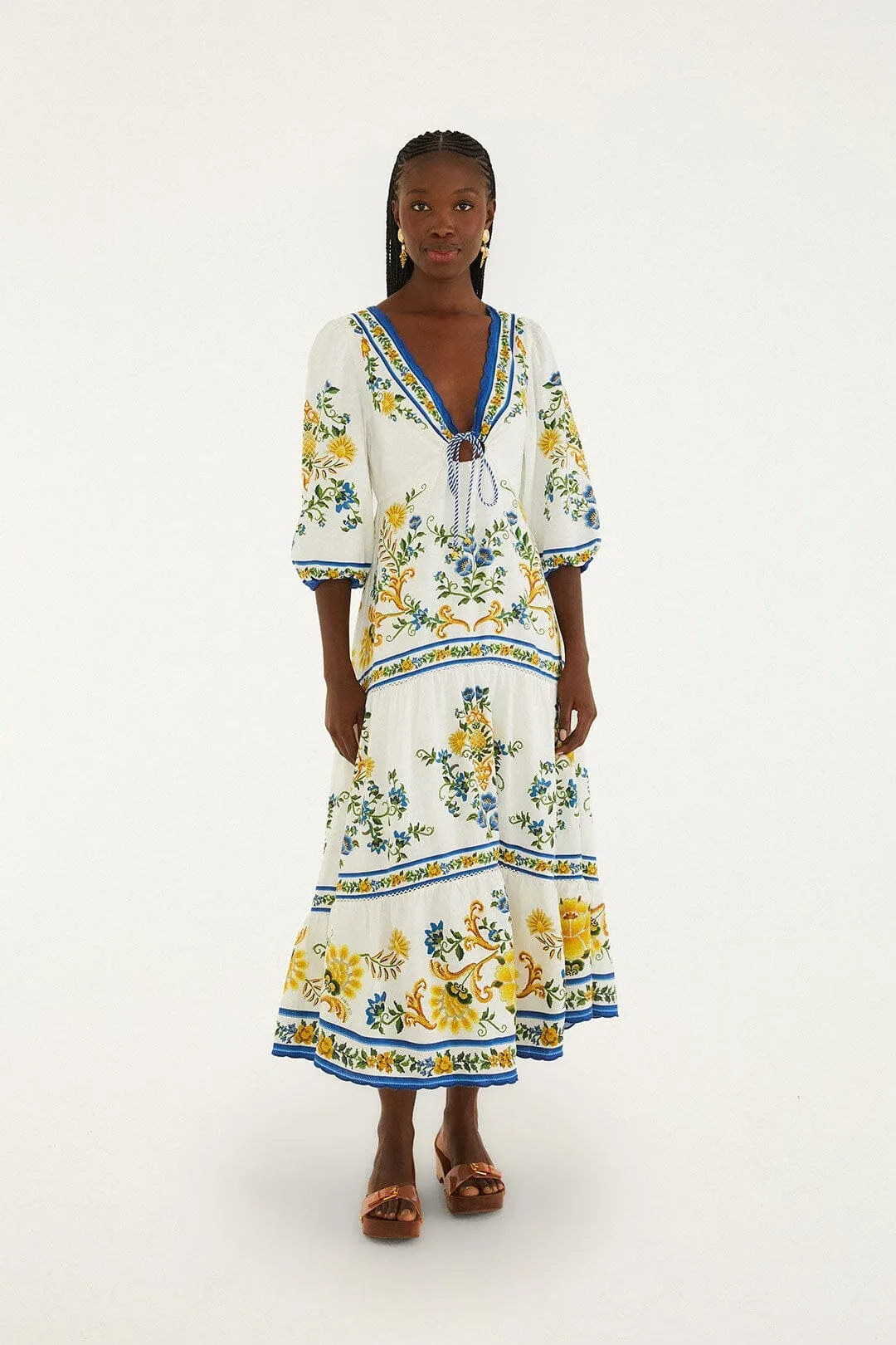 Emily Floral Tapestry Drawstring Midi Dress