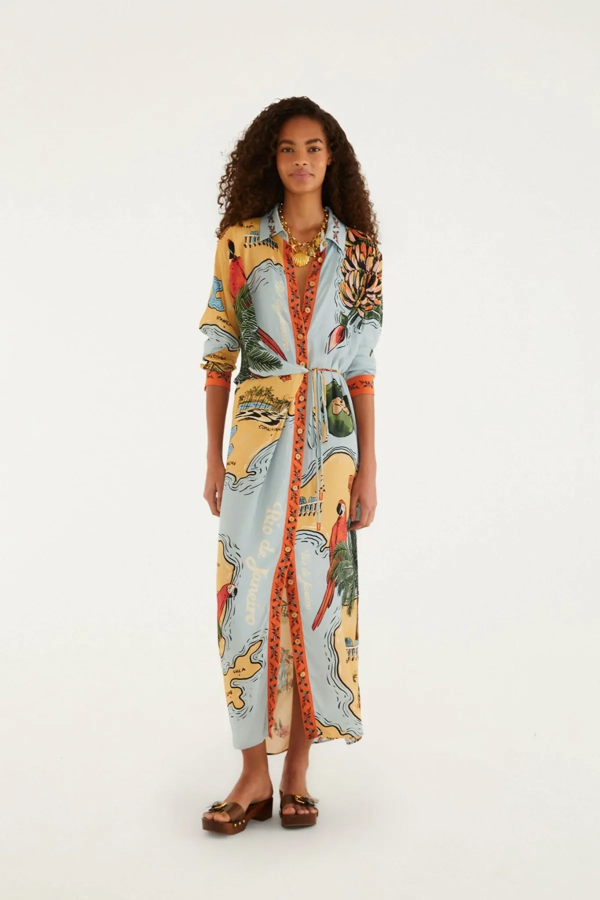 Beaches Path Collared Buttoned Maxi Dress